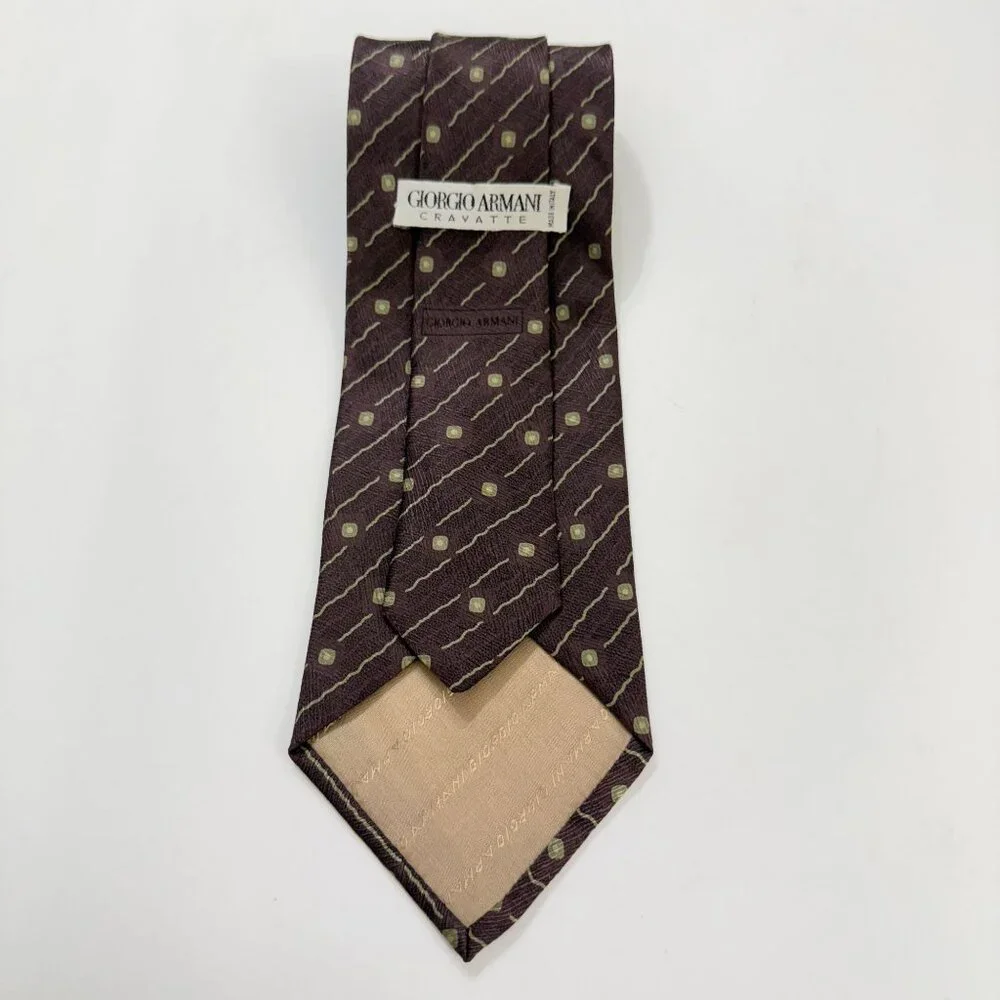 Vintage Giorgio Armani Cravatte All Silk Mens Tie Maroon Taupe Geometric Print